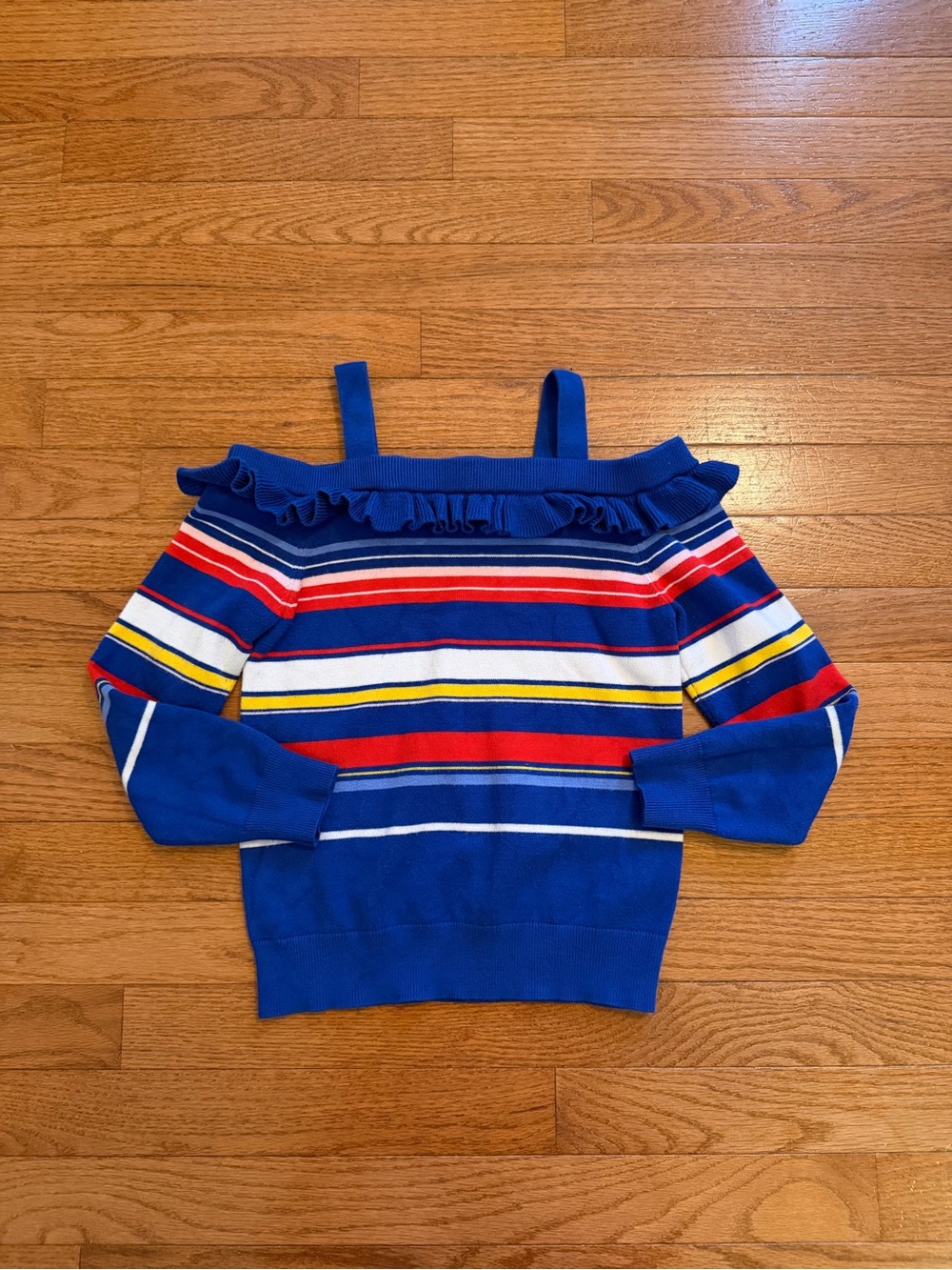 Janie and Jack Cold Shoulder Striped Ruffle Sweater
